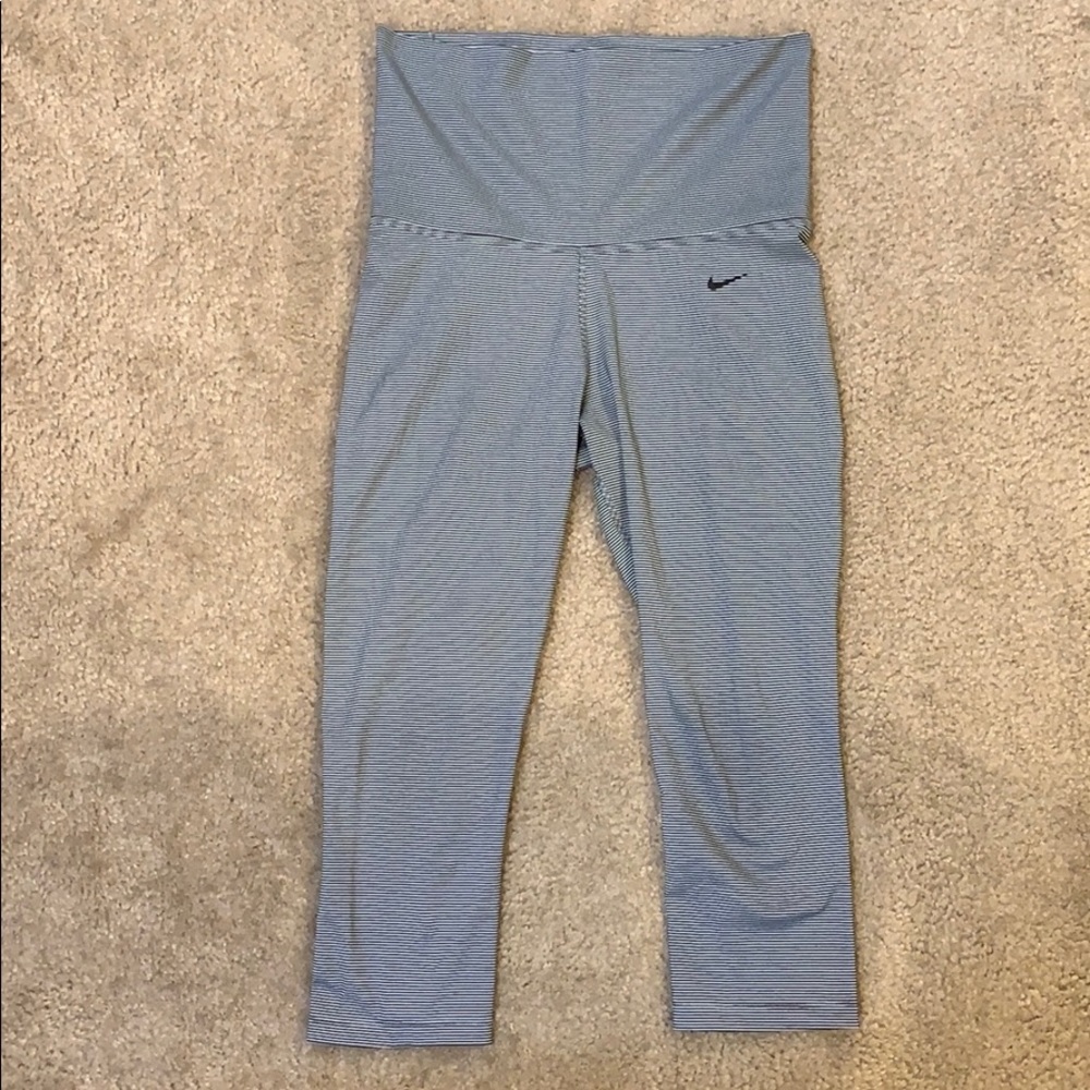 Nike Black and White Striped Capri Leggings